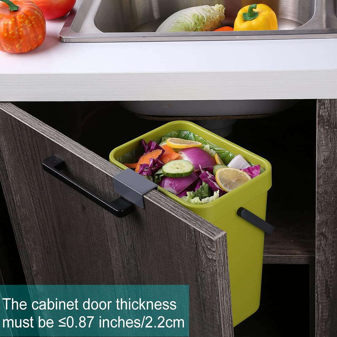 1.3 Gallon Kitchen Compost Bin: Designed for Countertop or Under Sink Use, with a Lid, Suitable for Hanging in Cupboards, Bathrooms, Camping, and Mounting Indoors - Green