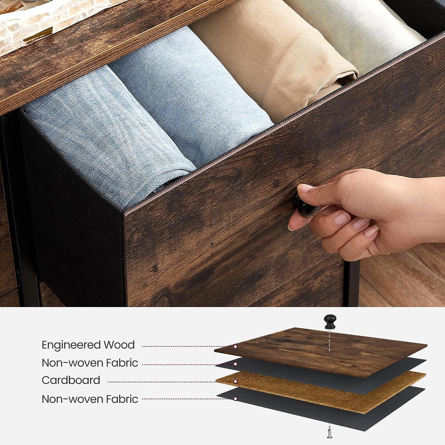 6 Drawer Dresser for Bedroom, Chest of Drawers, Brown and Black