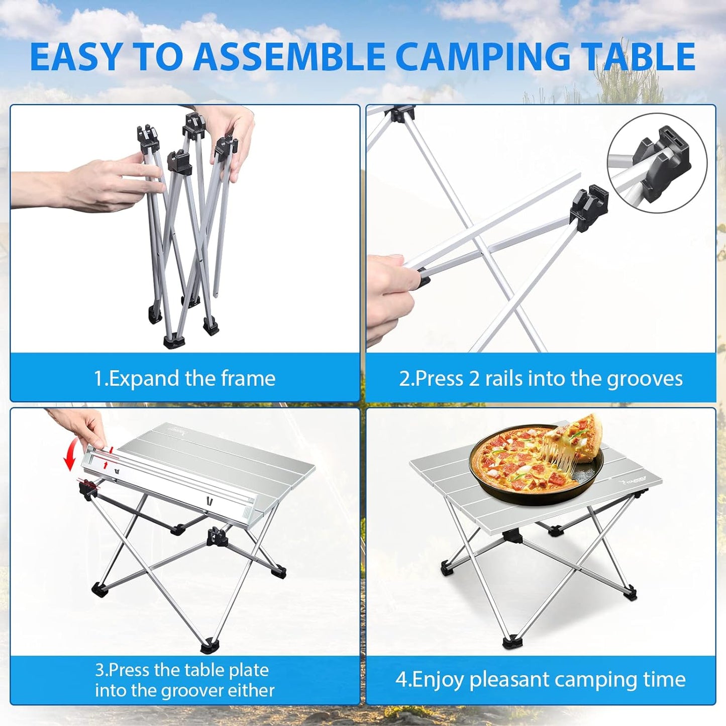 Portable Folding Camping Table with Storage Bag - Ideal for Outdoor, Indoor, Beach, Picnics, BBQ, Hiking, Boating, Travel, and Fishing - Silver