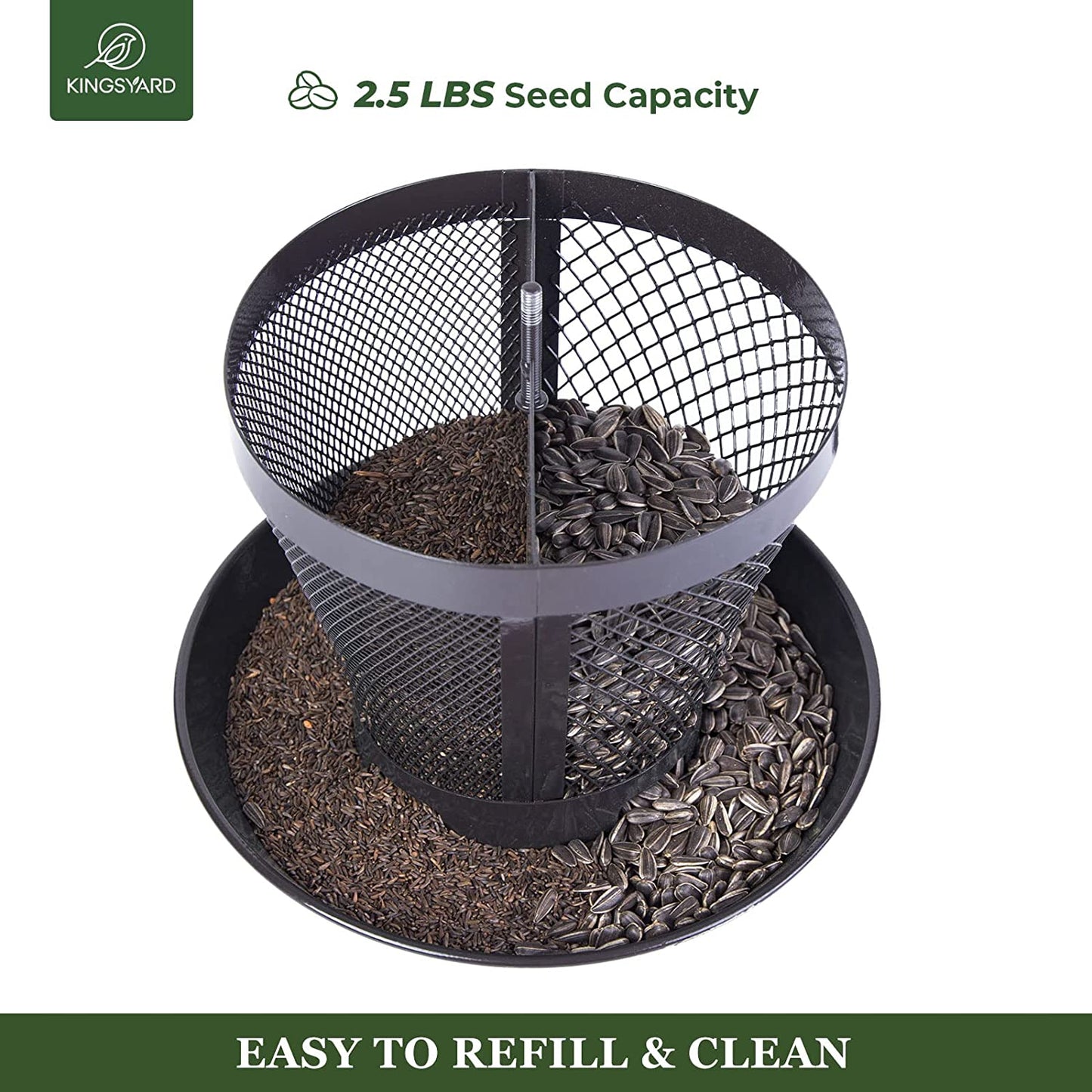Weatherproof Dual Wild Bird Feeder - Metal Mesh Bird Feeder for Outside with Dome, Offers 2.5 lbs. Seed Capacity for Attracting Finch, Cardinal, and Other Birds.