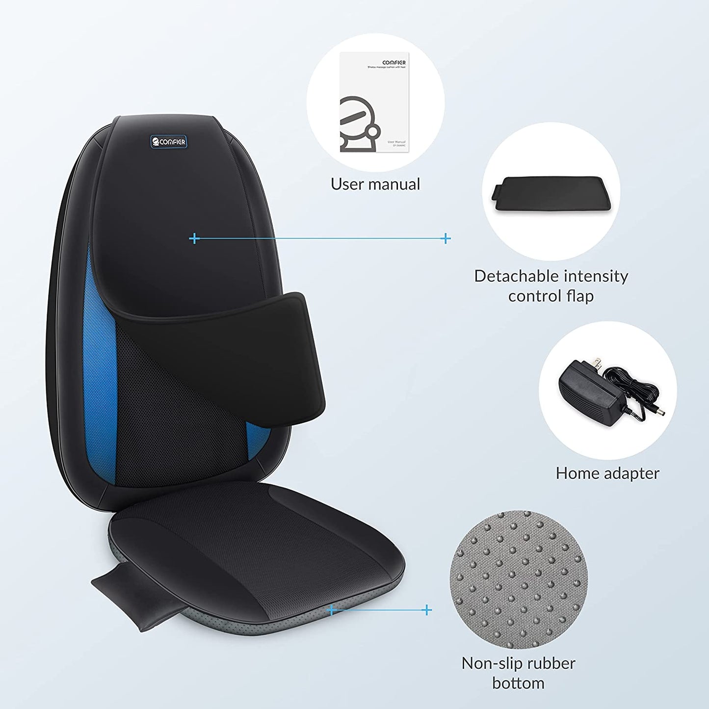 Heat-Enabled Shiatsu Back Massager: Deep Tissue Kneading Massage Seat Cushion, Suitable for Full Back, Electric Body Massager for Home or Office Chair Use