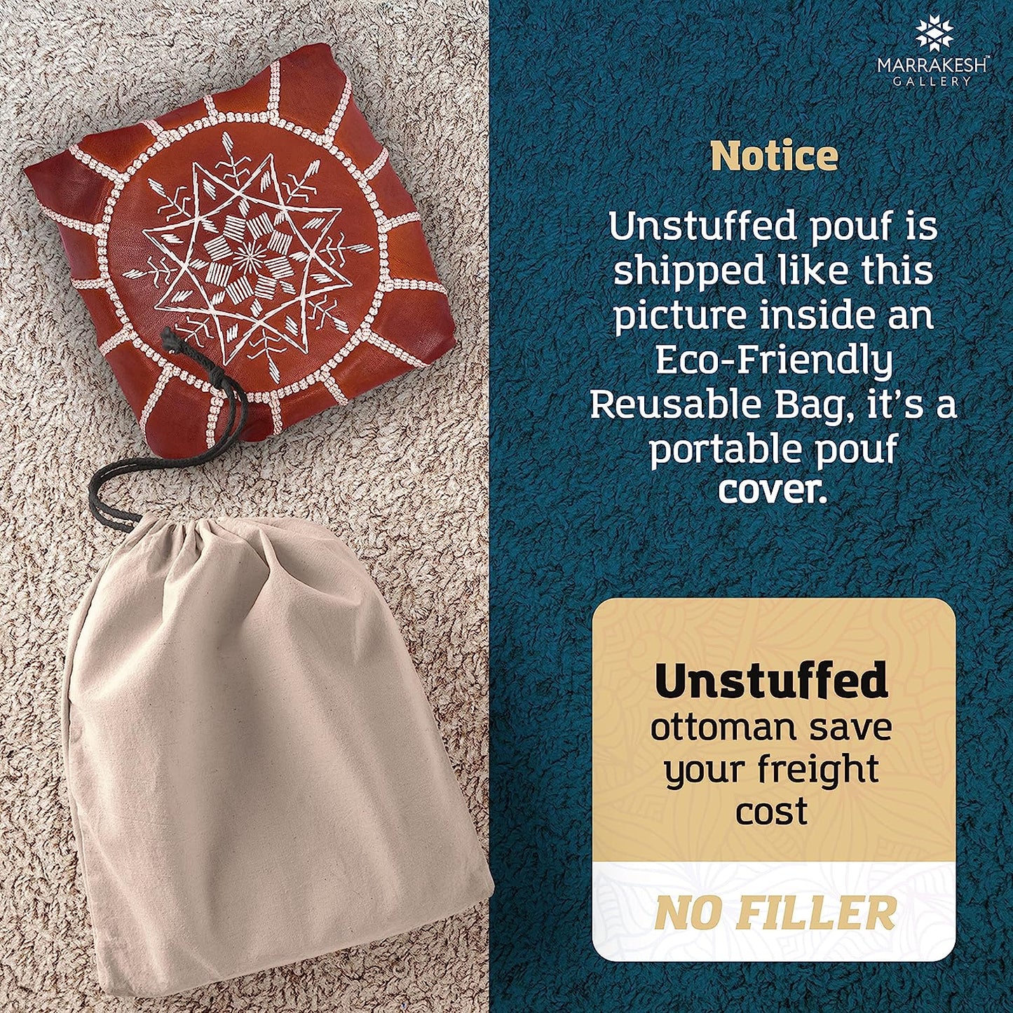 Moroccan Pouf Cover Round & Large (unstuffed)- Ottoman Leather Cover Pouf - Bohemian Living Room Decor - Hassock & Ottoman Footstool - Unstuffed (Round, Dark Brown)