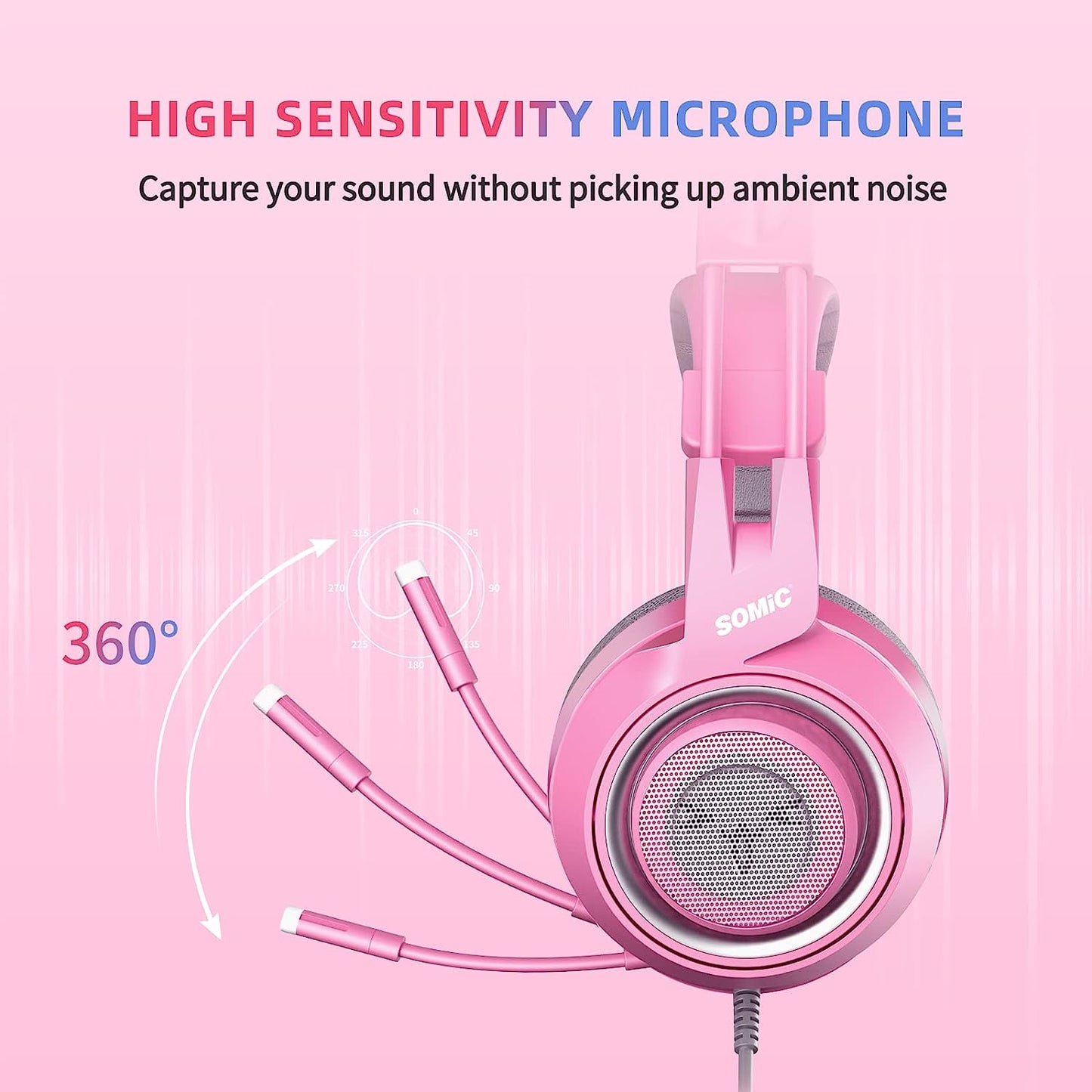 Pink G951S Stereo Gaming Headset, Lightweight over Ear Headphones with Mic. Compatible with PS4, Xbox, PC, and Mobile Phone. Features 3.5mm Noise Reduction and Cat Ear Headphones.
