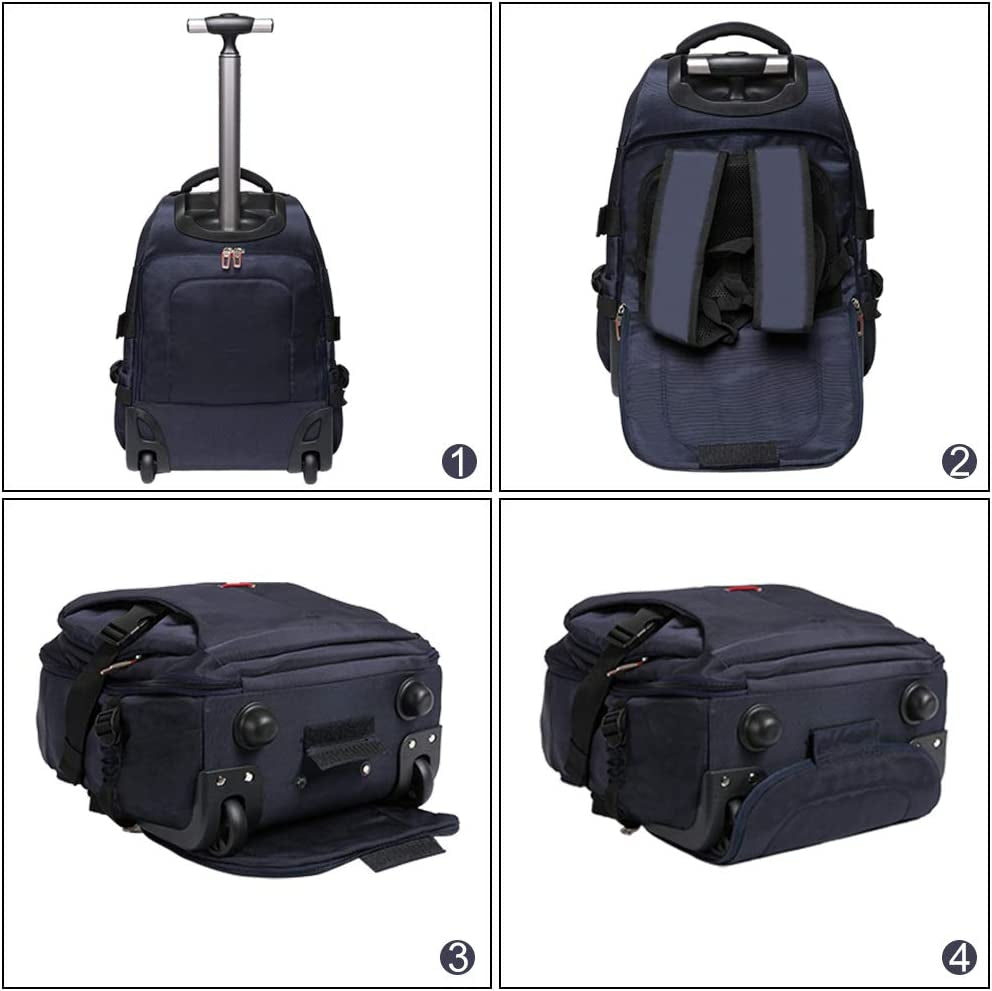 19-Inch Wheeled Rolling Backpack for Adults and Students - Laptop, Books, and Travel Bag - Blue