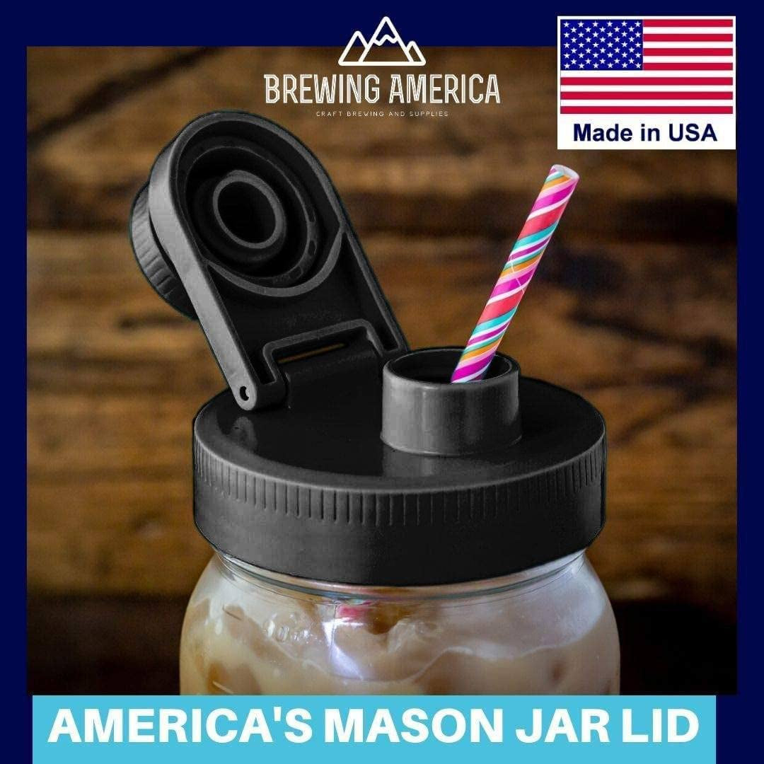 Cold Brew Coffee Maker Kit - Includes Wide Mouth Mason Jar with Screw Top Teal Lid - Equipped with Stainless Steel Filter - Ideal for Brewing Delicious Coffee, Infused Tea, Alcohol, and More - 1 Quart (32 oz) Capacity - Features a Black Lid.