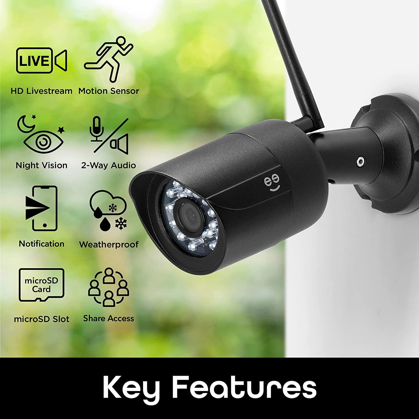 Outdoor Security Camera HD Hawk 2 - 1080P Wifi Surveillance Camera, Weatherproof IP66, Night Vision and Motion Detection, Works with Alexa and Google Assistant, No Hub Needed (Black)