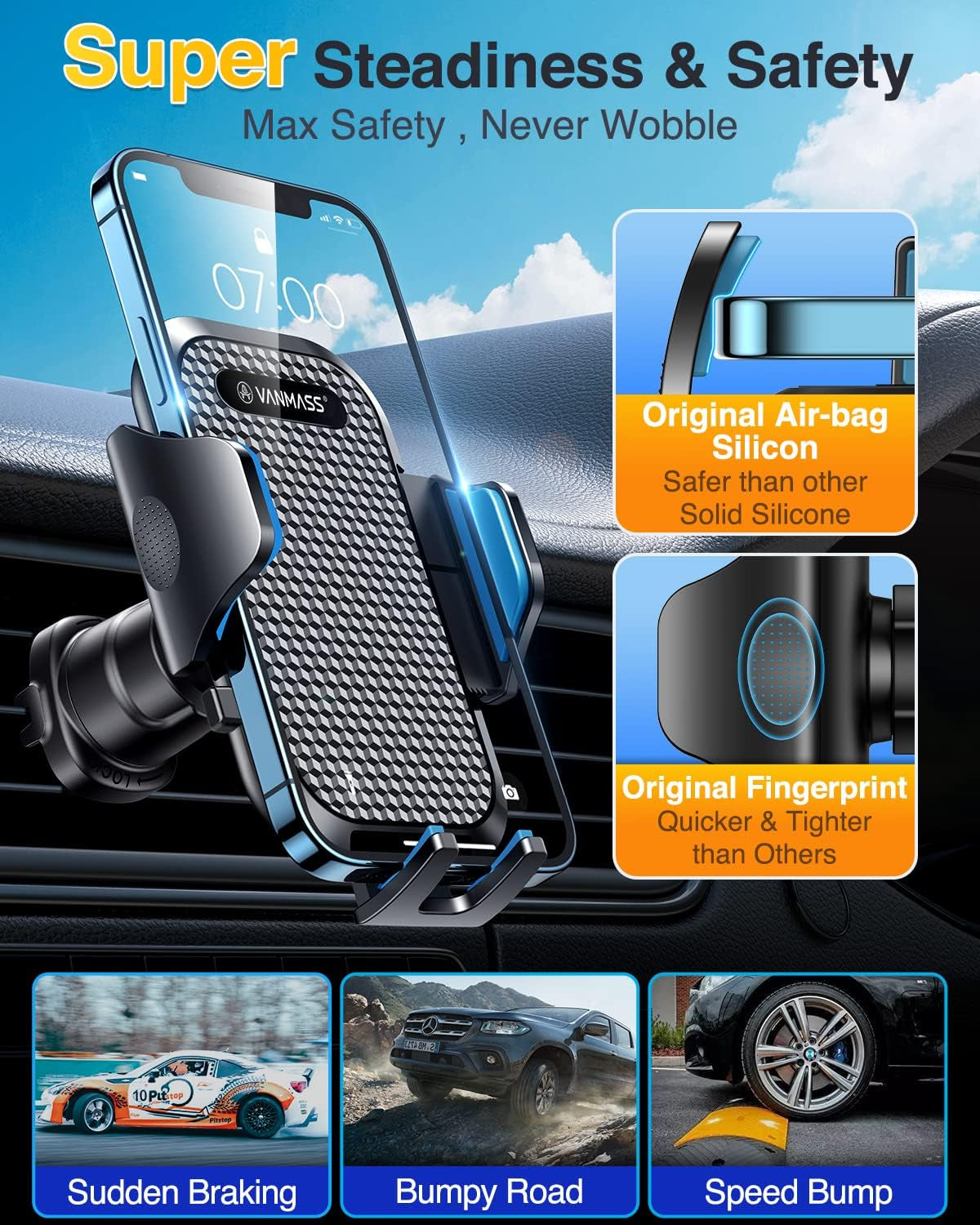 Universal Car Vent Phone Holder,【50X Strong Steel-Hook & Sturdy Shockproof, Car Phone Mount for iPhone 14 13 12 Pro Max & All Mobiles