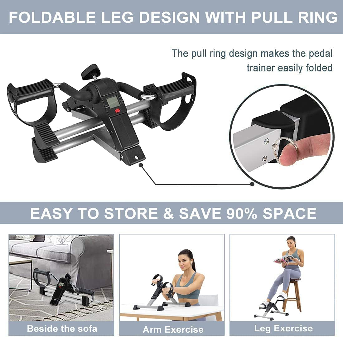 Foldable Desk Bike Pedal Exerciser: Ideal for Leg and Arm Physical Therapy Cycling Exercise. Equipped with Electronic LCD Display for Monitoring Progress.
