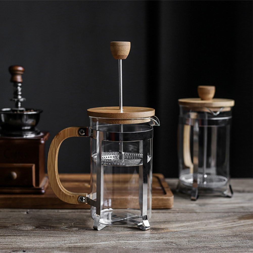 French Press Coffee Maker - 34 oz Capacity - Made from High Borosilicate Glass - Features a Durable Bamboo Handle - Portable Brewer for Coffee and Tea - Generous 1000ml Size.