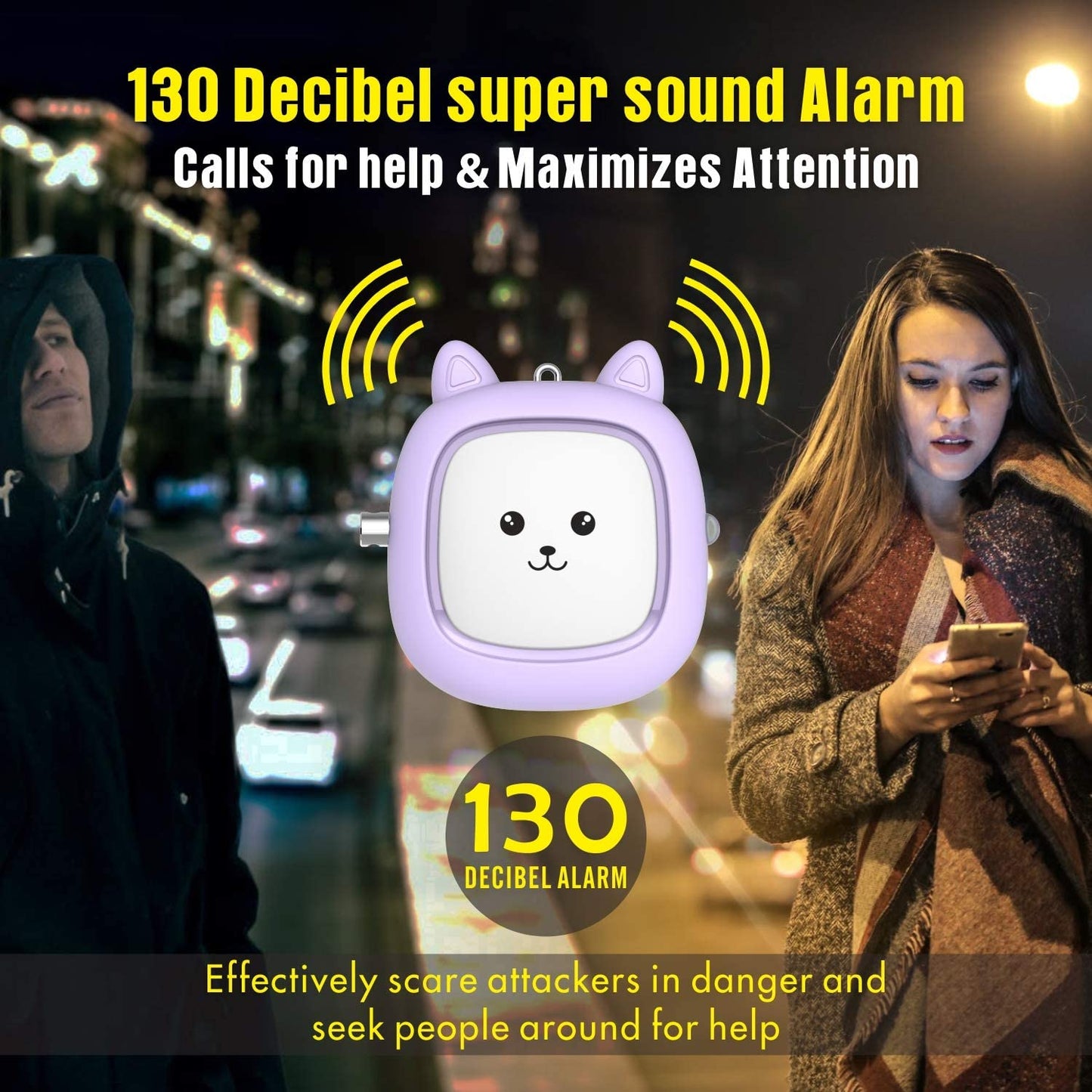 Personal Safety Alarm, 3-Pack 130 dB Emergency Self-Defense Security Alarm Keychain with LED Light - Ideal for Women, Men, Children, and the Elderly (Black/Purple/Green)