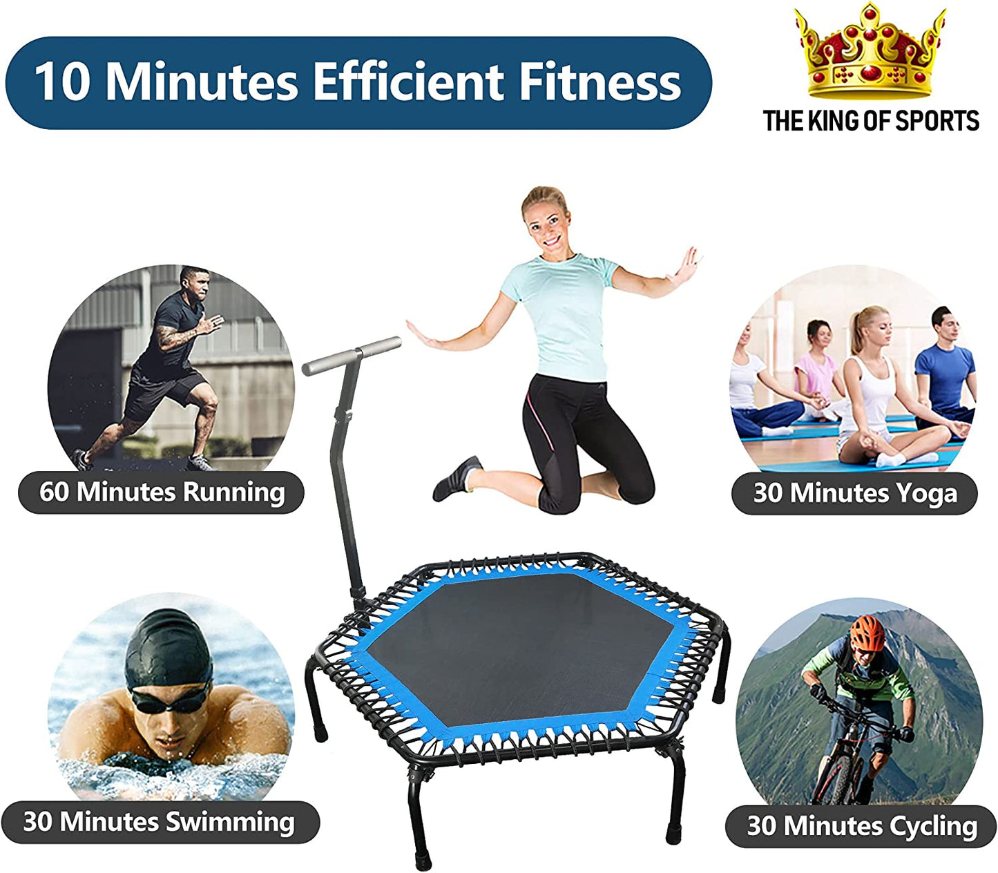Professional Gym Workout 55" Trampoline - This cardio trainer exercise rebounder comes with an adjustable handlebar and can support a maximum load of 330lbs. It's perfect for your gym workouts.