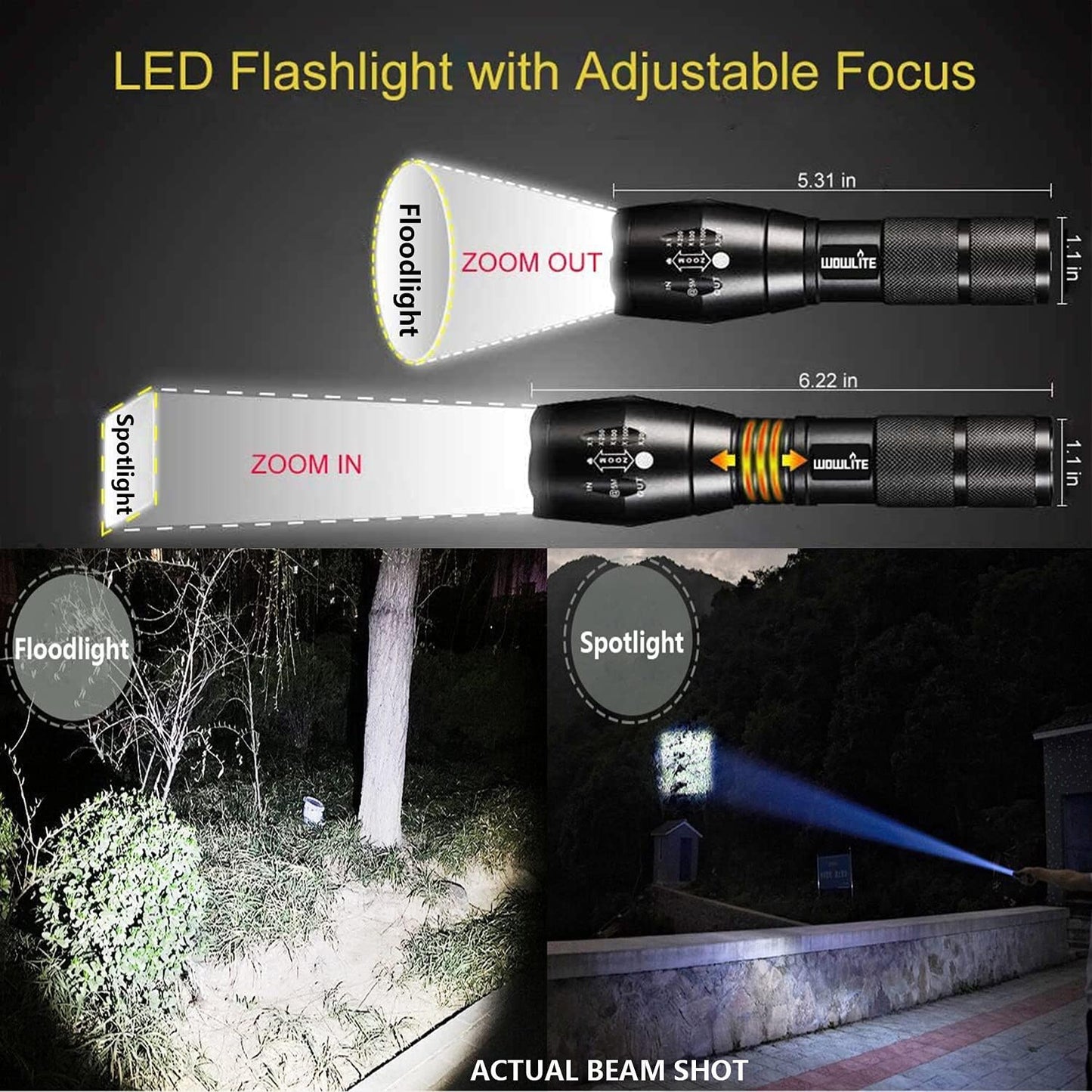 Tactical Flashlight: Ultra Bright XML T6 LED Torch with 5 Light Modes & Adjustable Focus. Comes in a 2-Pack, Ideal for Emergency, Camping, and Hiking.