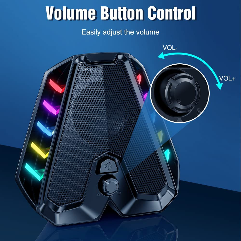 Computer Speakers GS04 RGB PC Wired Speakers with Subwoofer. USB-Powered for Desktop with Bass Diaphragms Stereo. Small Gaming Speakers for PC, Computer, Laptop, Mini Monitor.