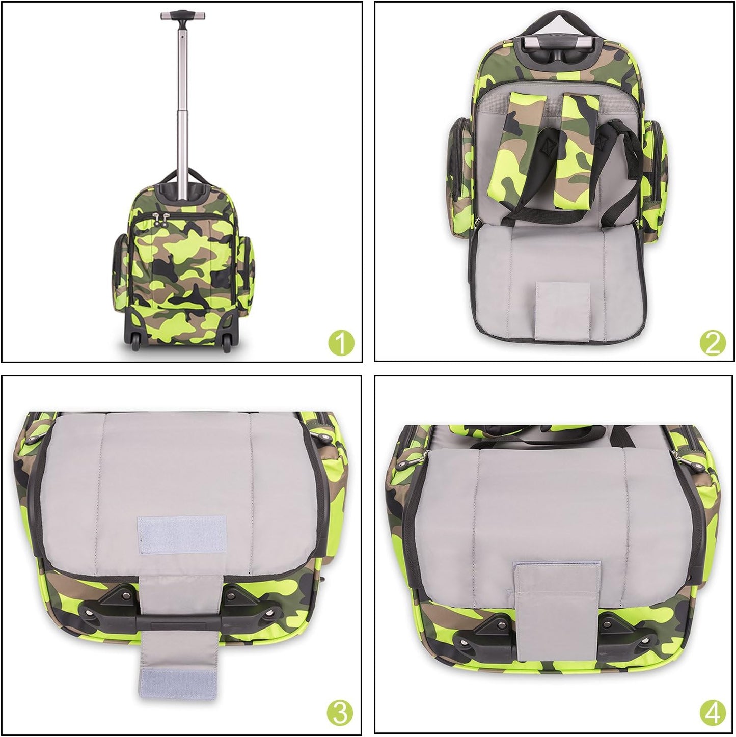 20-Inch Wheeled Rolling Backpack with Ample Storage for Travel, Books, and Laptop