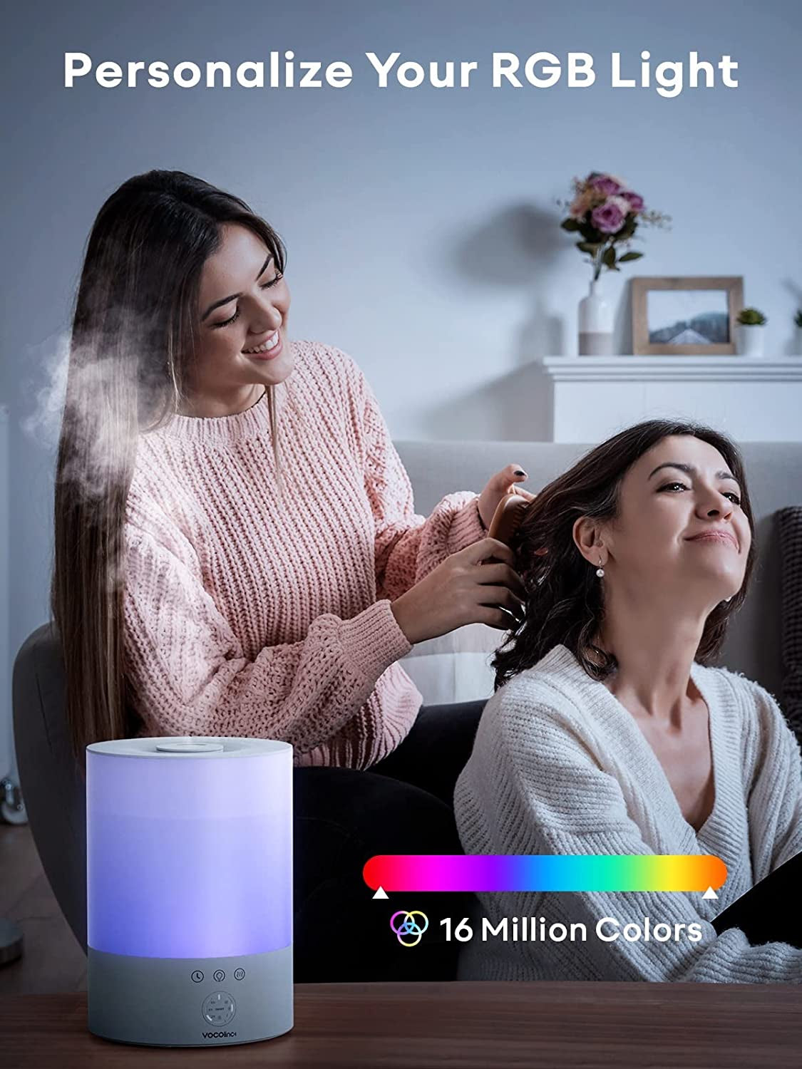 Smart Cool Mist Humidifier: 2.5L Humidifier with Auto-Target, Child Lock, 16 Million Colors, Suitable for Plants and Babies, Compatible with Apple HomeKit, Alexa, and Google Assistant