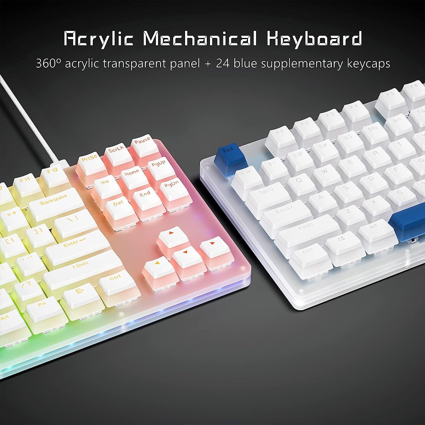 Red Switch K87 Pro TKL Mechanical Keyboard - Hot Swappable Keyboard with Pudding Keycaps, Gateron Switch, and RGB Backlit. Ideal Gaming Keyboard for PC, PS4, and Xbox.