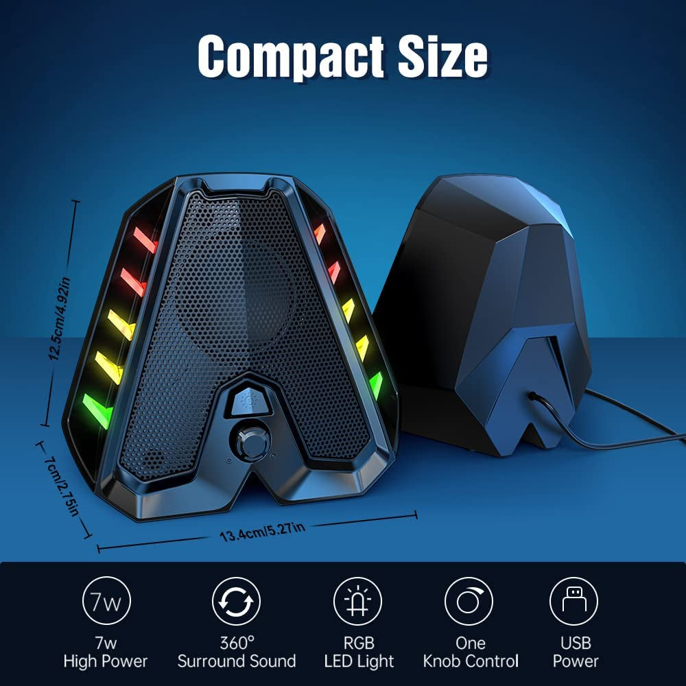 Computer Speakers GS04 RGB PC Wired Speakers with Subwoofer. USB-Powered for Desktop with Bass Diaphragms Stereo. Small Gaming Speakers for PC, Computer, Laptop, Mini Monitor.