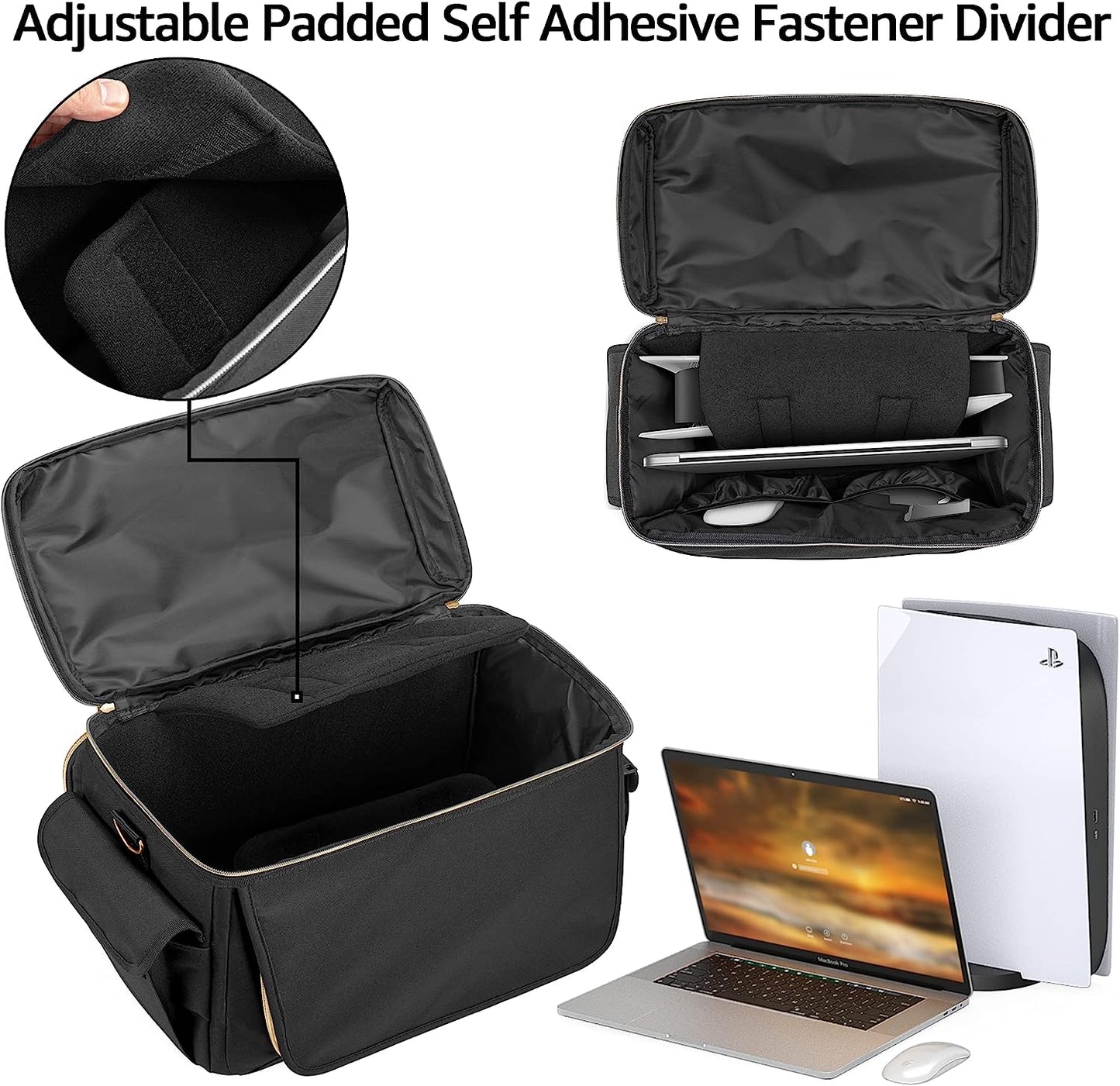 Protective Travel Carry Case Storage: Gaming Console Bag Compatible with PS5, PS4, Xbox One. Features Patented Design. Includes Compartments for Controllers, 15.6" Laptop, Monitor, Headsets, Gaming Discs, Charger, and More Gaming Accessories.