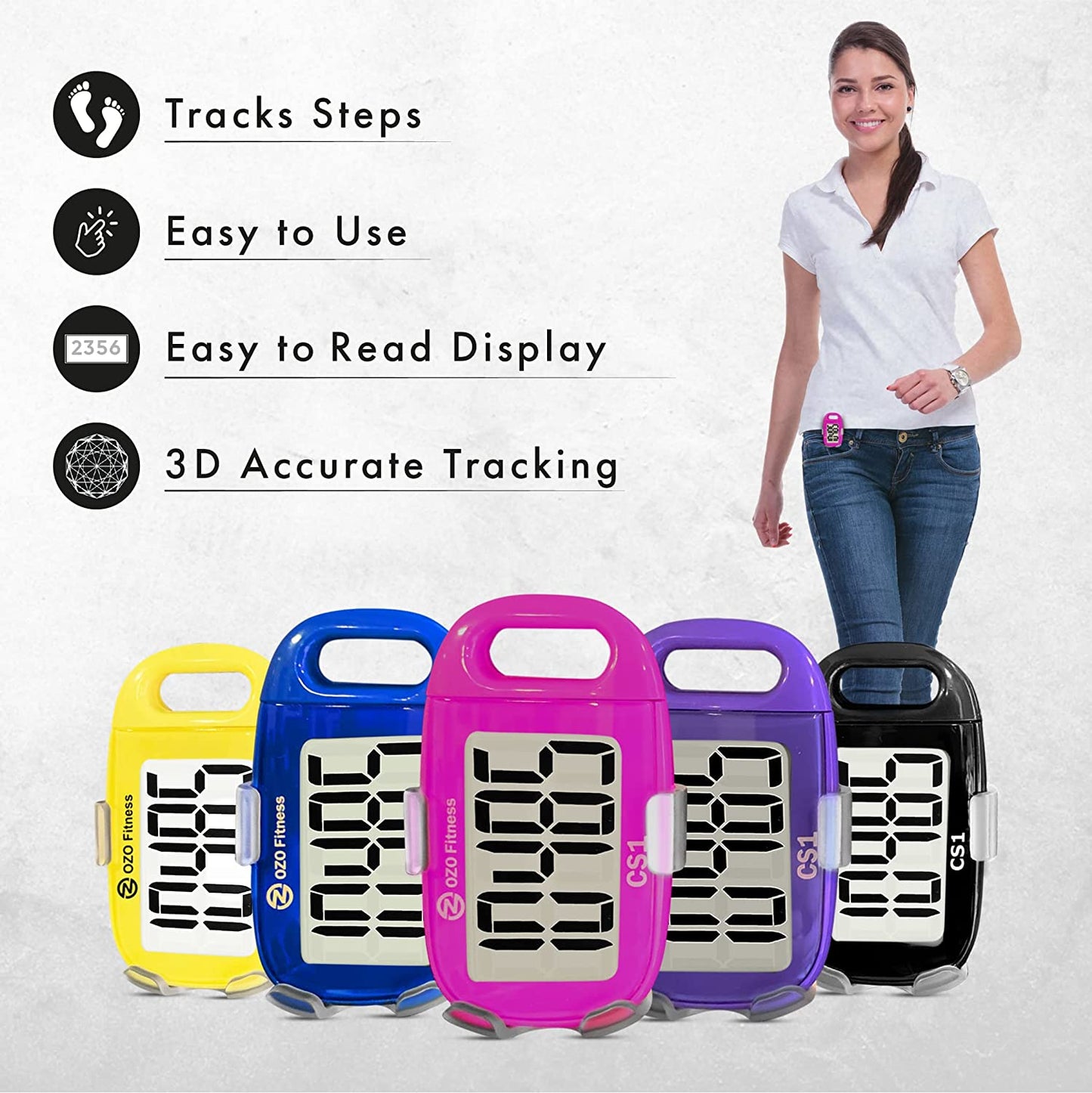 Easy Pedometer: Step Counter with Large Display, Clip-on, and Lanyard