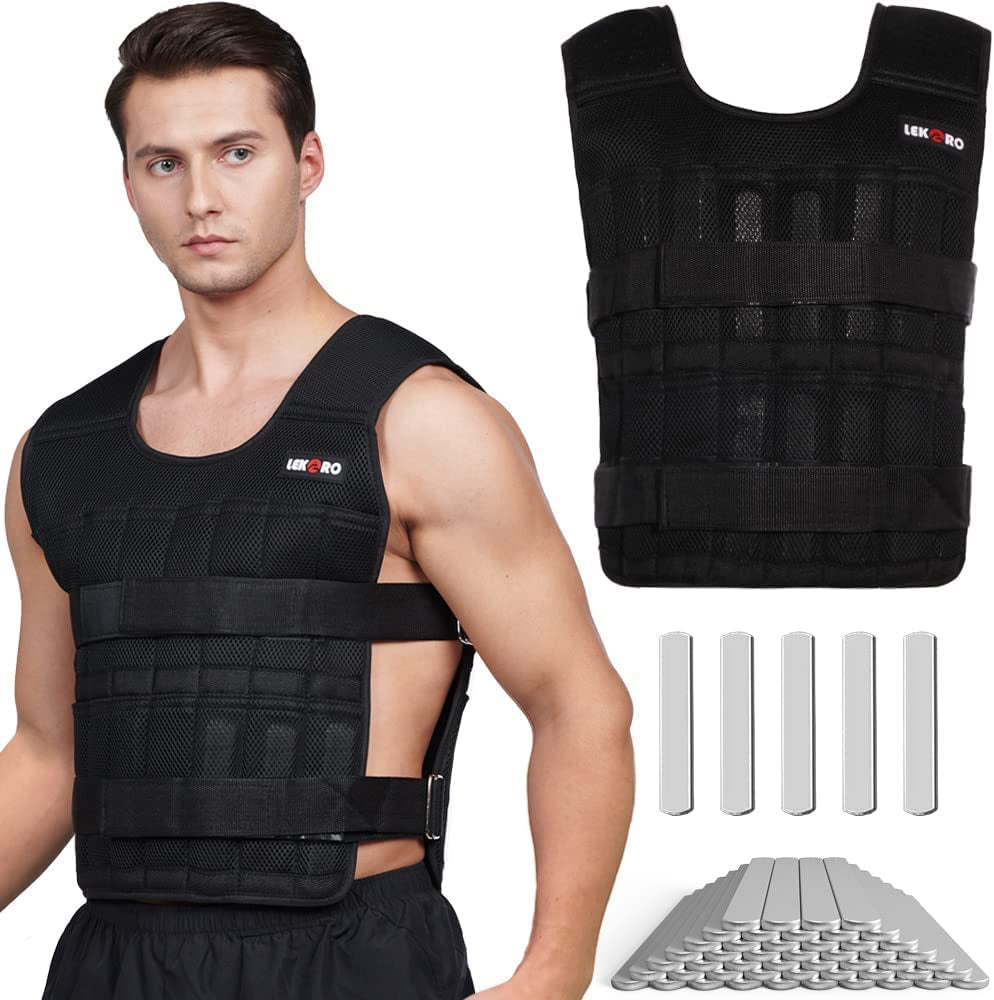 Premium Adjustable Weighted Vest for Intensive Workout Training - 44LB Fitness Weighted Jacket for Men and Women (Includes 96 Steel Plates Weights)