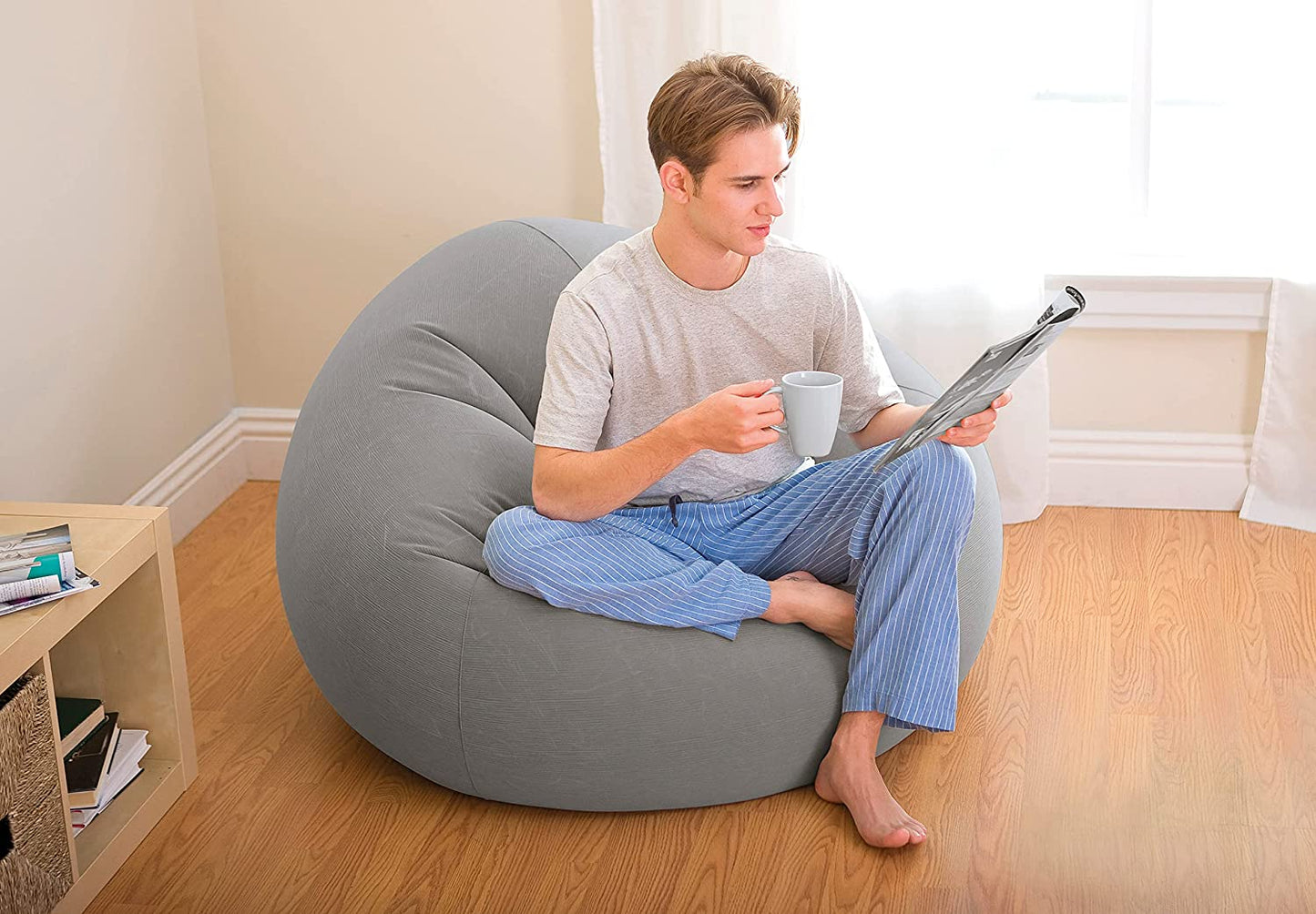 Beanless Bag Inflatable Chair Beige 42" X 41" X 27"