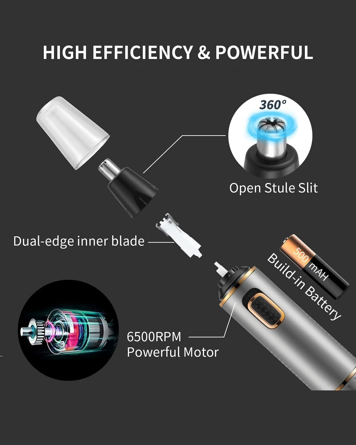 Professional Nose Hair Trimmer for Men and Women - Painless Rechargeable Design - Suitable for Eyebrow and Facial Hair Trimming - Equipped with a Powerful Motor - IPX7 Waterproof Rating