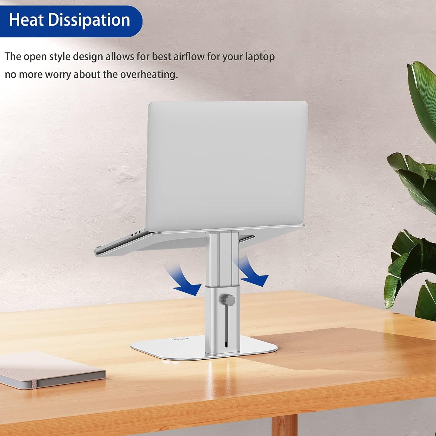 Ergonomic Aluminum Laptop Stand, Adjustable Notebook Stand, Riser Holder For Air, Pro, Dell, HP, Lenovo More 10-15.6" Laptops (Silver)