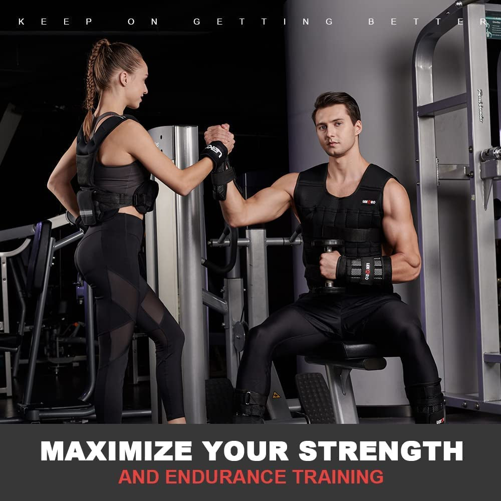Premium Adjustable Weighted Vest for Intensive Workout Training - 44LB Fitness Weighted Jacket for Men and Women (Includes 96 Steel Plates Weights)