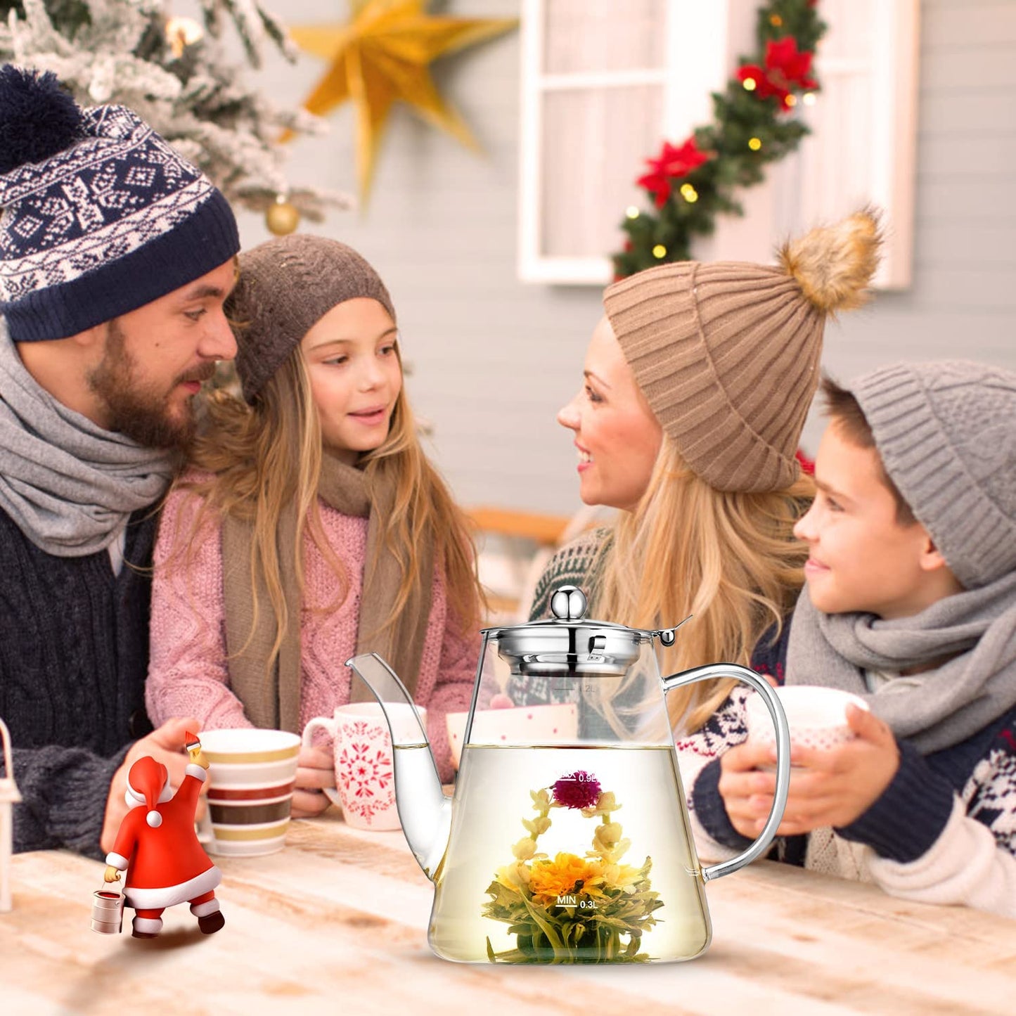 Glass Teapot 1200ml - Comes with Removable Loose Tea Infuser - Made from Borosilicate Glass - Features Scale Line - Stovetop Safe - Suitable for Blooming Tea and Other Teas - Presented in a Gift Box, Perfect for Tea Enthusiasts.