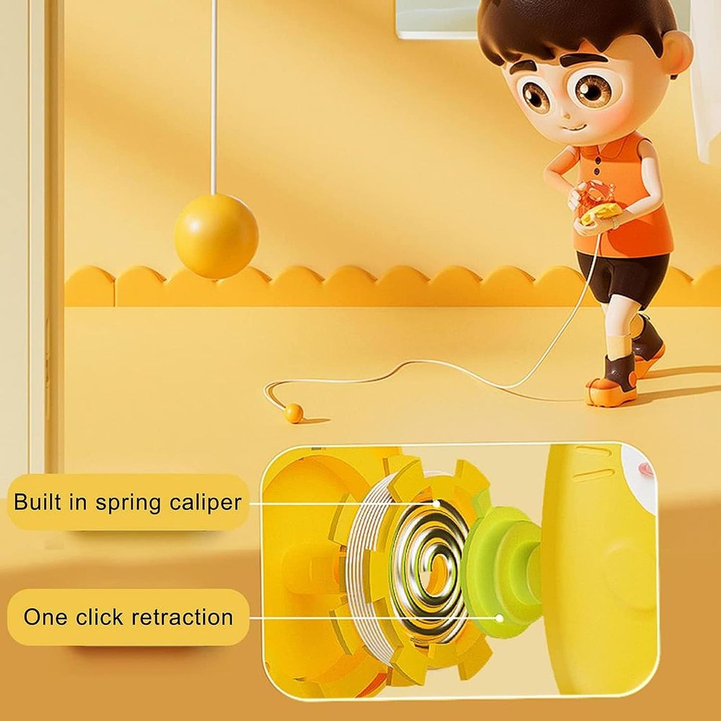 Portable Table Tennis Self-Training Set - Indoor Ping Pong Trainer for Parent-Child Interaction - Double Sparring Hand-Eye - Yellow