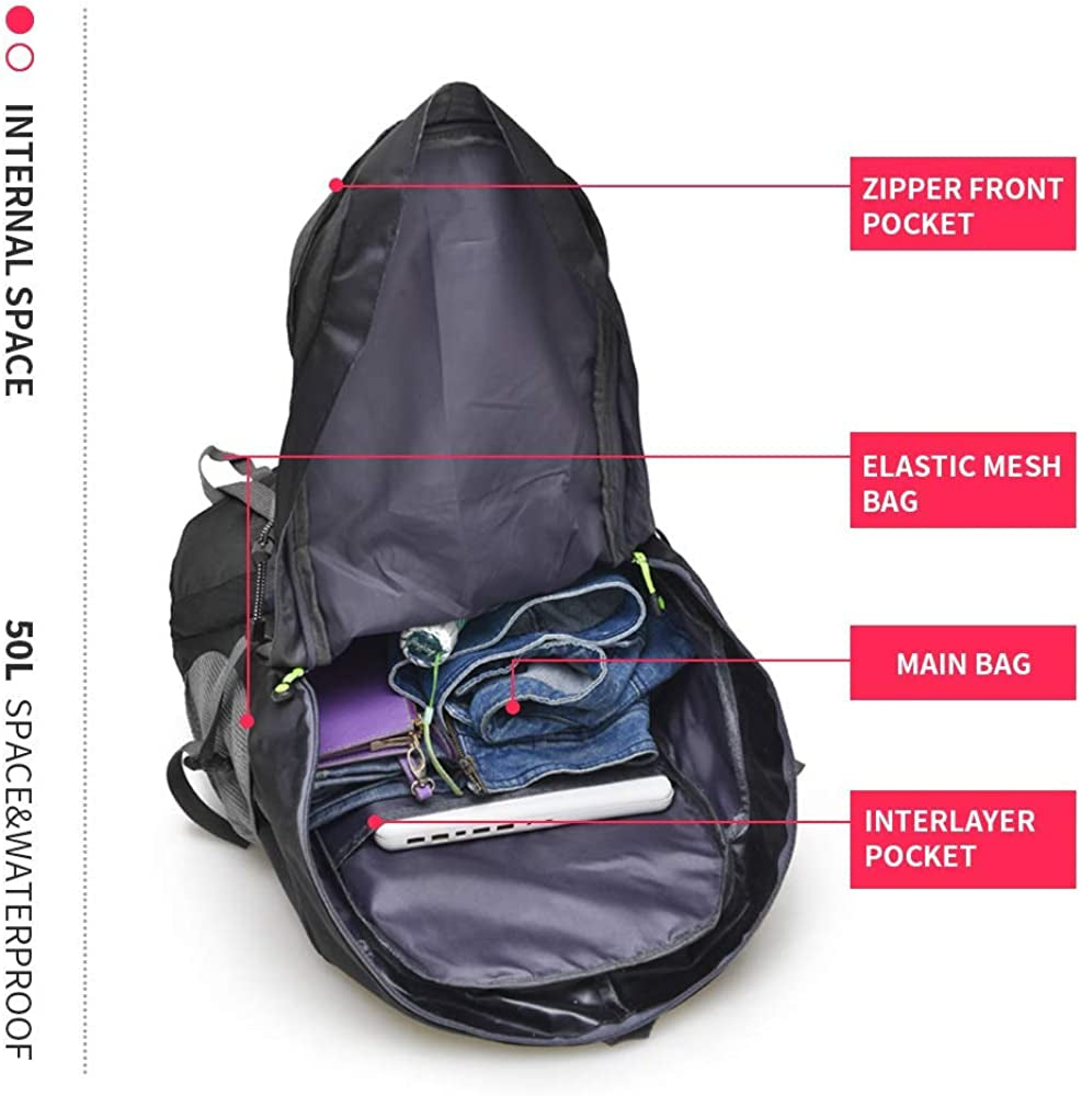 50L Water Resistant Hiking Backpack for Climbing, Camping, and Touring