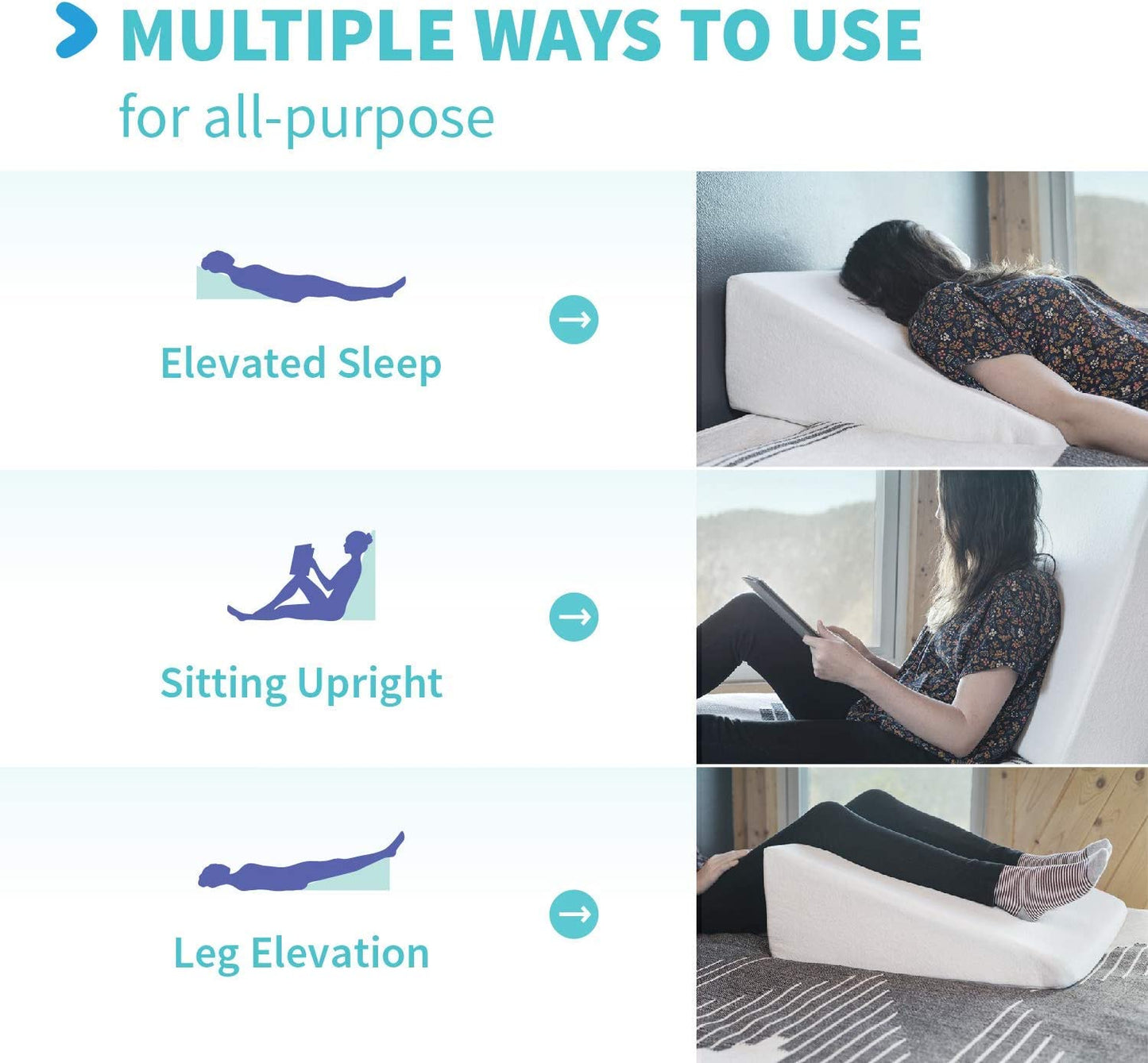 Cooling Bed Wedge Pillow with Gel Memory Foam Top - 10 Inch Wedge - Provides Elevated Support for Lower Back Pain, Acid Reflux, Heartburn, Allergies, and Snoring - Comes with an Ultra Soft Breathable Cover