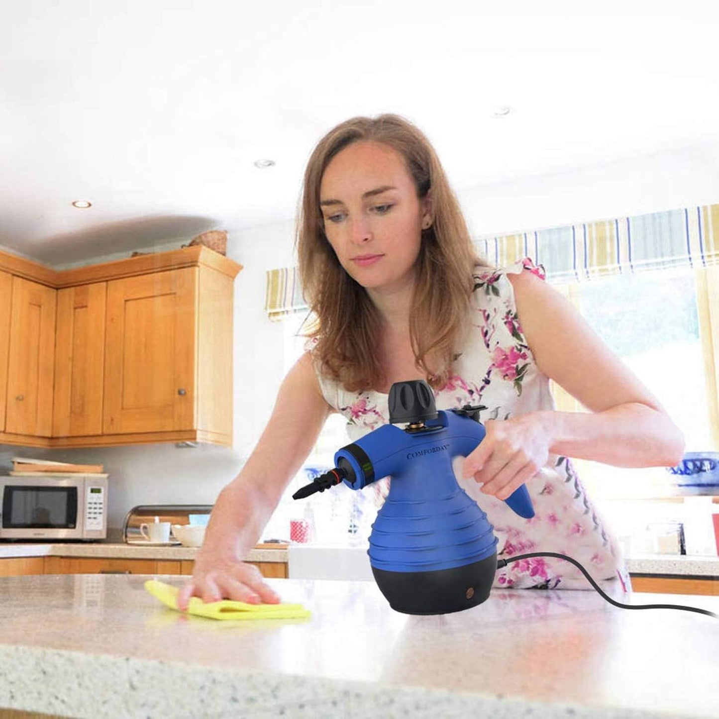Handheld Steam Cleaner - Versatile Steamer with Safety Lock for Efficient Stain Removal, Carpet Cleaning and 9 Additional Accessories for Effective Hard Surface Cleaning