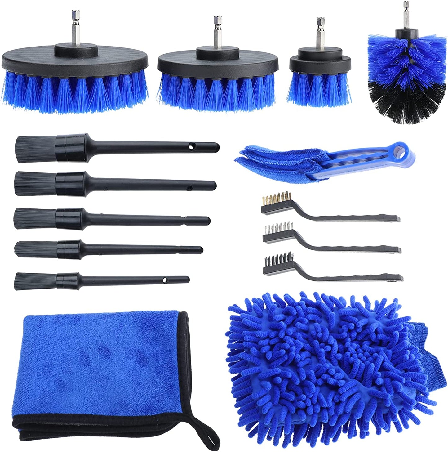 15-Piece Auto Detailing Brush Kit for Rims, Drill Brushes, Wire Brush, and Automotive Air Conditioner Brush