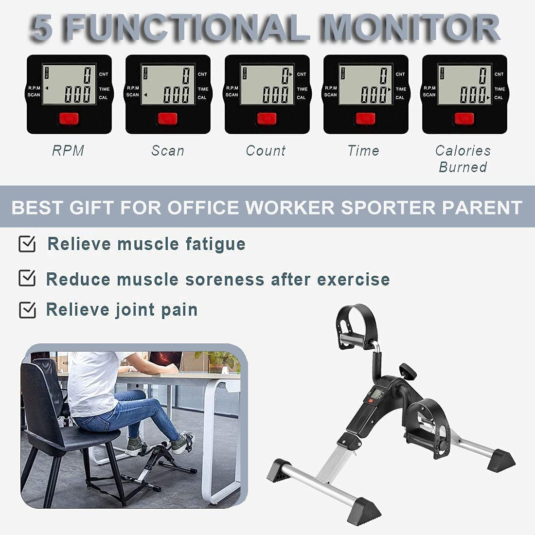 Foldable Desk Bike Pedal Exerciser: Ideal for Leg and Arm Physical Therapy Cycling Exercise. Equipped with Electronic LCD Display for Monitoring Progress.