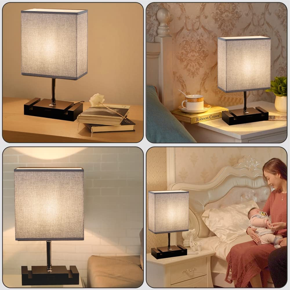 Set of 2 Modern Touch Control Table Lamps with LED Bulbs: 3-Way Dimmable Bedside Lamps featuring Built-in Dual USB Charging Ports and 2 Phone Stands, Perfect for Study, Bedroom, Living Room, or Office