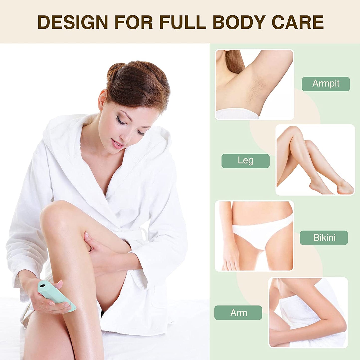 Rechargeable Electric Shaver for Women: Waterproof Bikini Trimmer with Ceramic Blades for Hair Removal on Bikini, Legs, and Pubic Area - IP7X Washable Head, Wet and Dry Use - Green