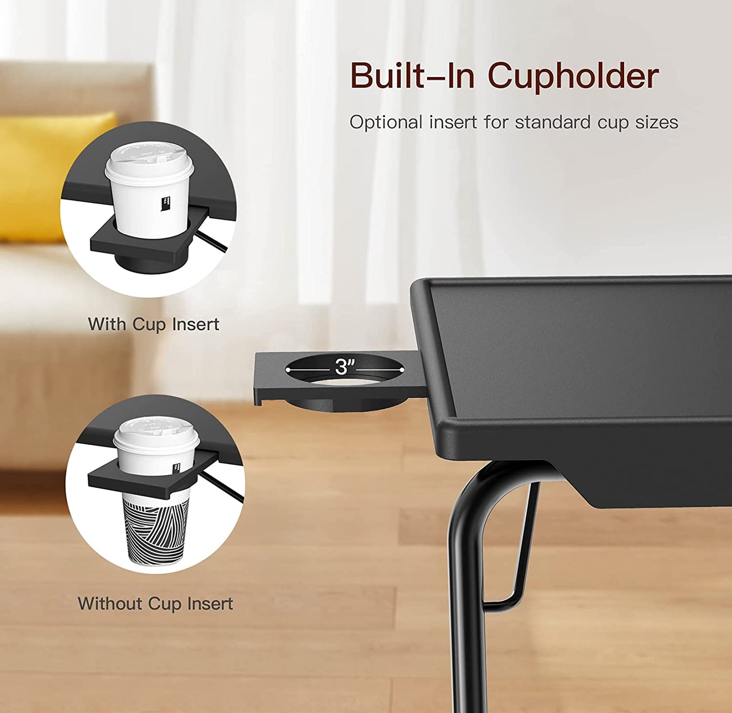 Adjustable TV Tray Table: Perfect for TV Dinners in Bed or on the Sofa. It's a Comfortable Folding Table with 6 Height and 3 Tilt Angle Adjustments, and it includes a Built-in Cup Holder. Pack of 1 in Black