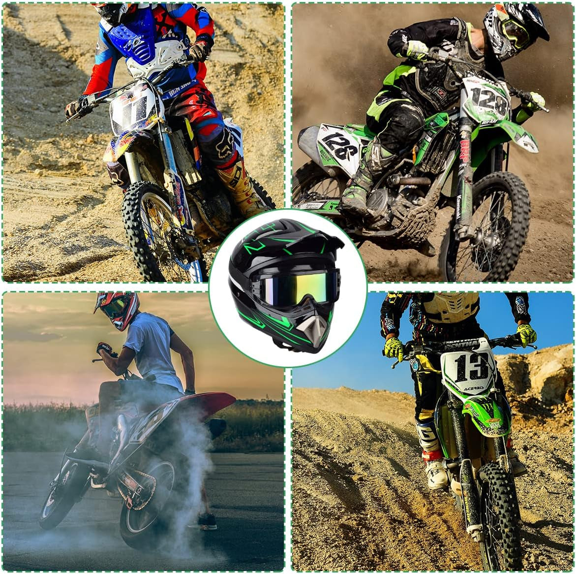 Motocross Helmet Set: Adult Sun Visor Motorcycle Helmet, suitable for Dirt Bike and Mountain Bike. Includes Windproof Mask, Goggles, and Gloves (4Pcs Set).