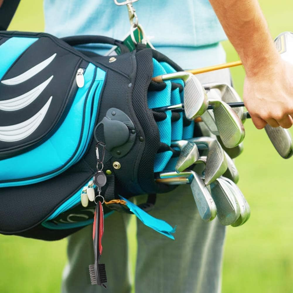 3-Pack Golf Club Brush Groove Cleaner with Dual Sided Nylon and Steel Brushes, Ergonomic Design, Retractable Zip-line, and Aluminum Carabiner for Effective Club Face and Groove Cleaning - Available in 3 Colors