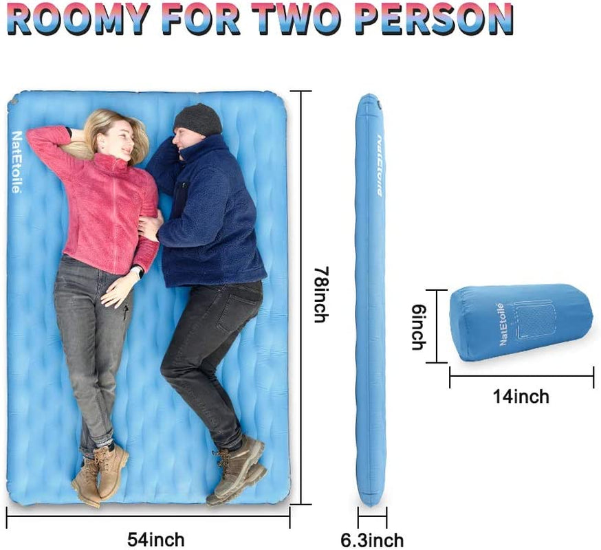 Double Camping Air Mattress - 6.3" Thick Queen Size Inflatable Sleeping Pad for Two People, Ideal for Camping, Tent, and Cot, Blue