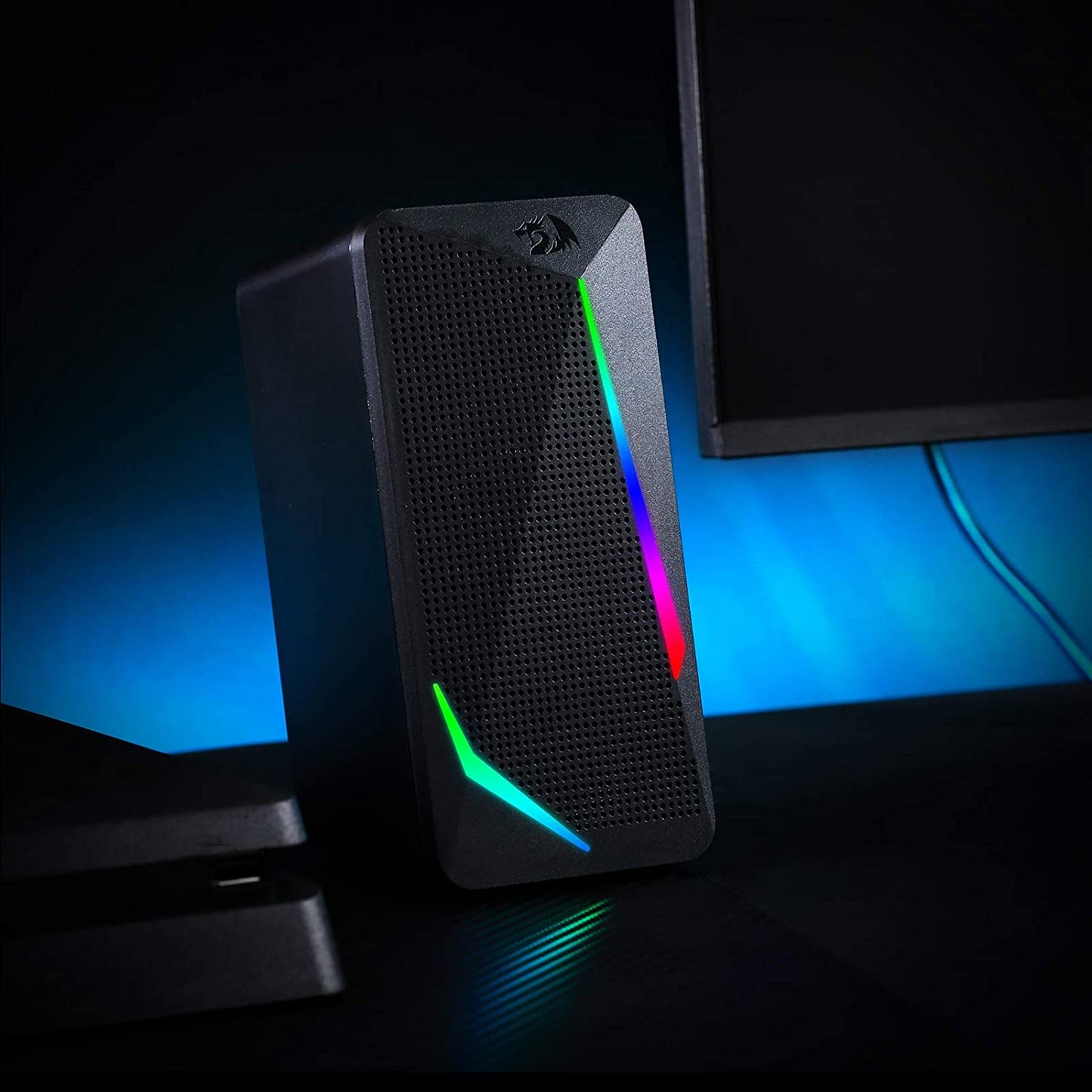 RGB Desktop Speakers: 2.0 Channel PC Computer Stereo Speaker with 4 Colorful LED Backlight Modes, Enhanced Bass, Easy-Access Volume Control, USB Powered with 3.5mm Cable