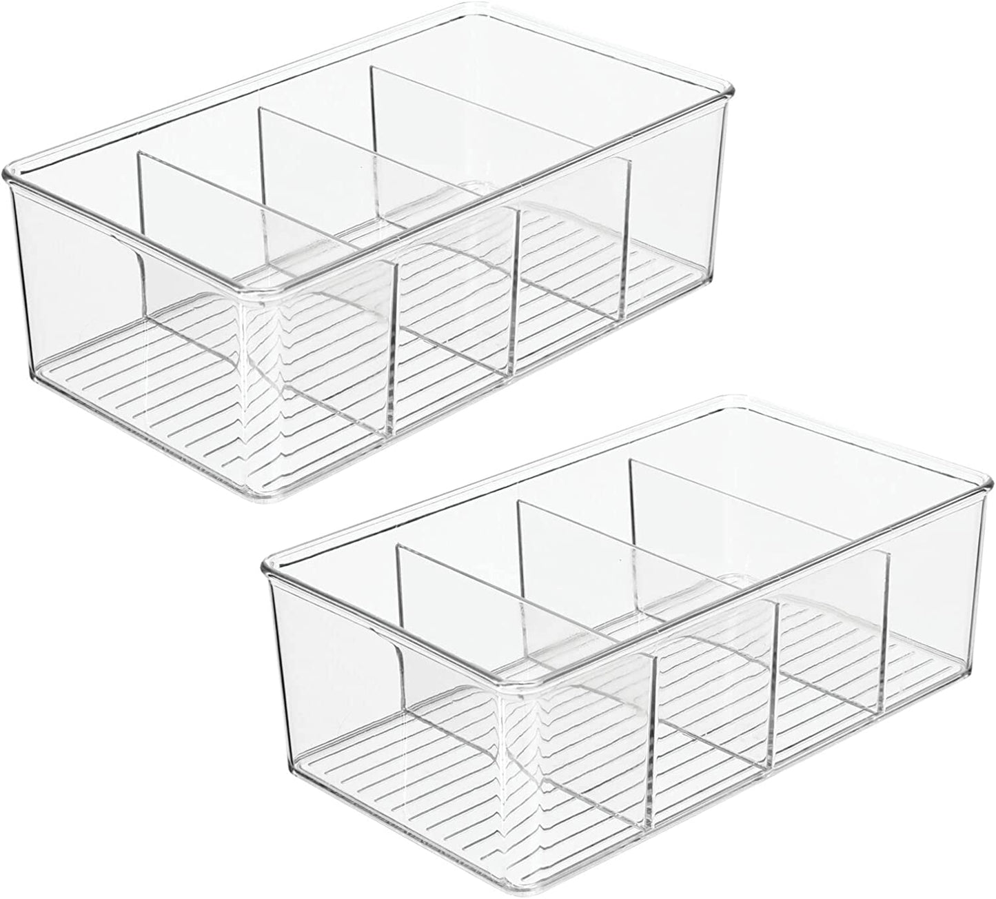 Design Clear Plastic 4-Section Cosmetic Storage or Bathroom Organizer , Countertops, or Vanity, Organizer for Lotions, Nail Polish, Skincare, Lipstick, Ligne Collection, 2 Pack, Clear