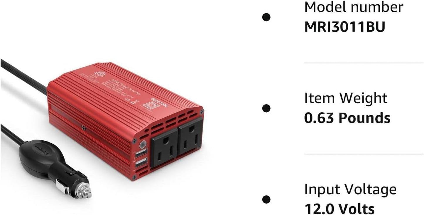 300W Power Inverter with Dual USB Car Adapter - Converts DC 12V to AC 110V for Car Use