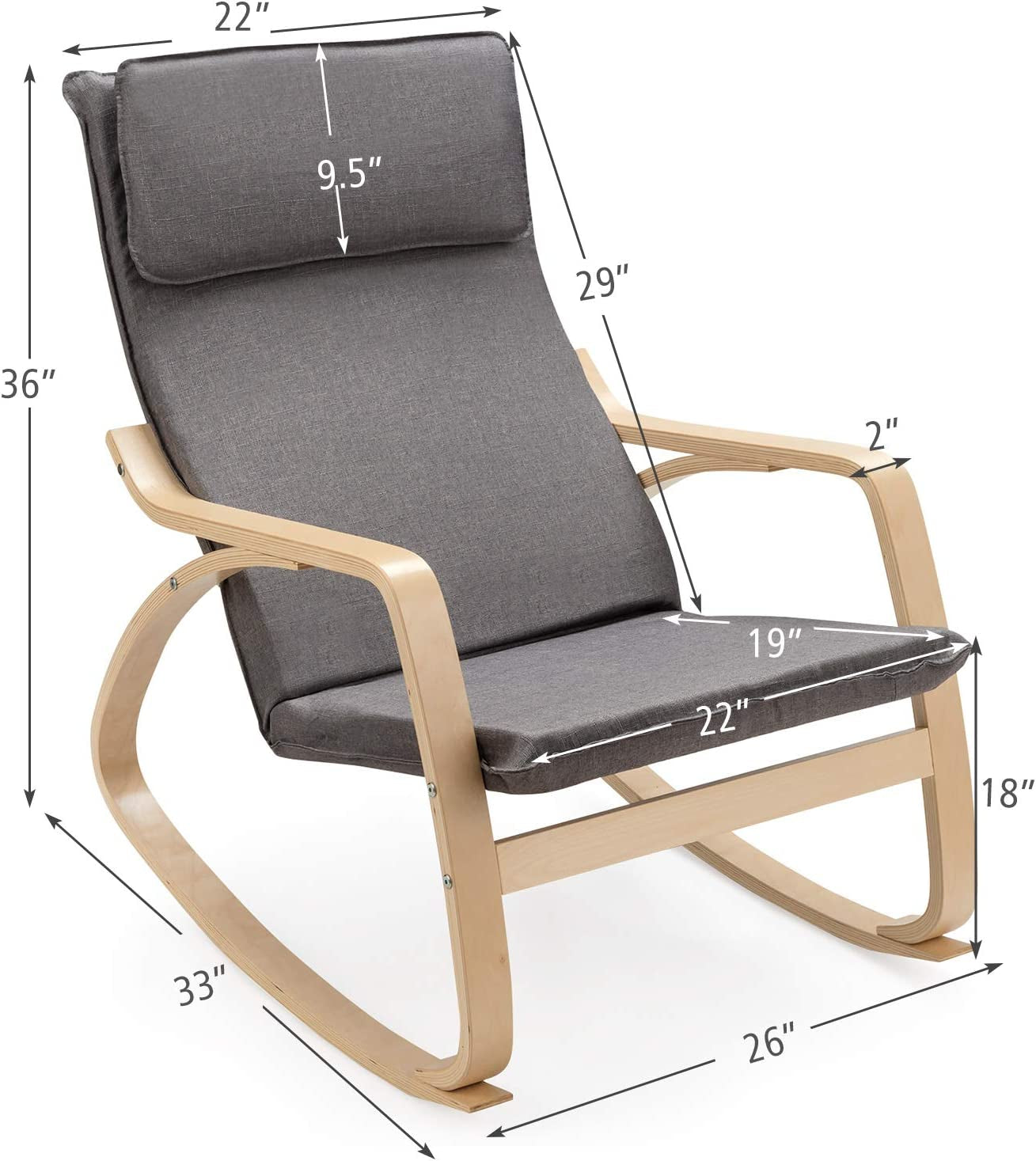 Rocking Chair with Removable Cushion, Leisure Armchair Suitable for Living Room, Bedroom, Balcony, Nursery Room Ergonomic Chair (1, Gray)