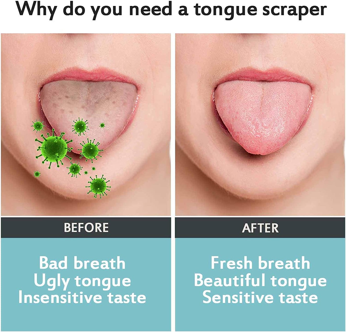 Medical Grade Stainless Steel Tongue Scraper (4 Pack) - Tongue Cleaner with Mini Hooks for Adults and Kids - Promotes Oral Health and Reduces Bad Breath