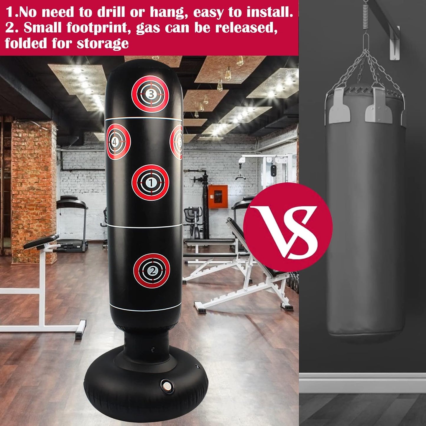 Freestanding Punching Bag for All Ages - 63" Inflatable Kickboxing Bag with Stand for MMA, Muay Thai, and Fitness Training - Suitable for Adults and Kids - Durable and Stylish Black Design
