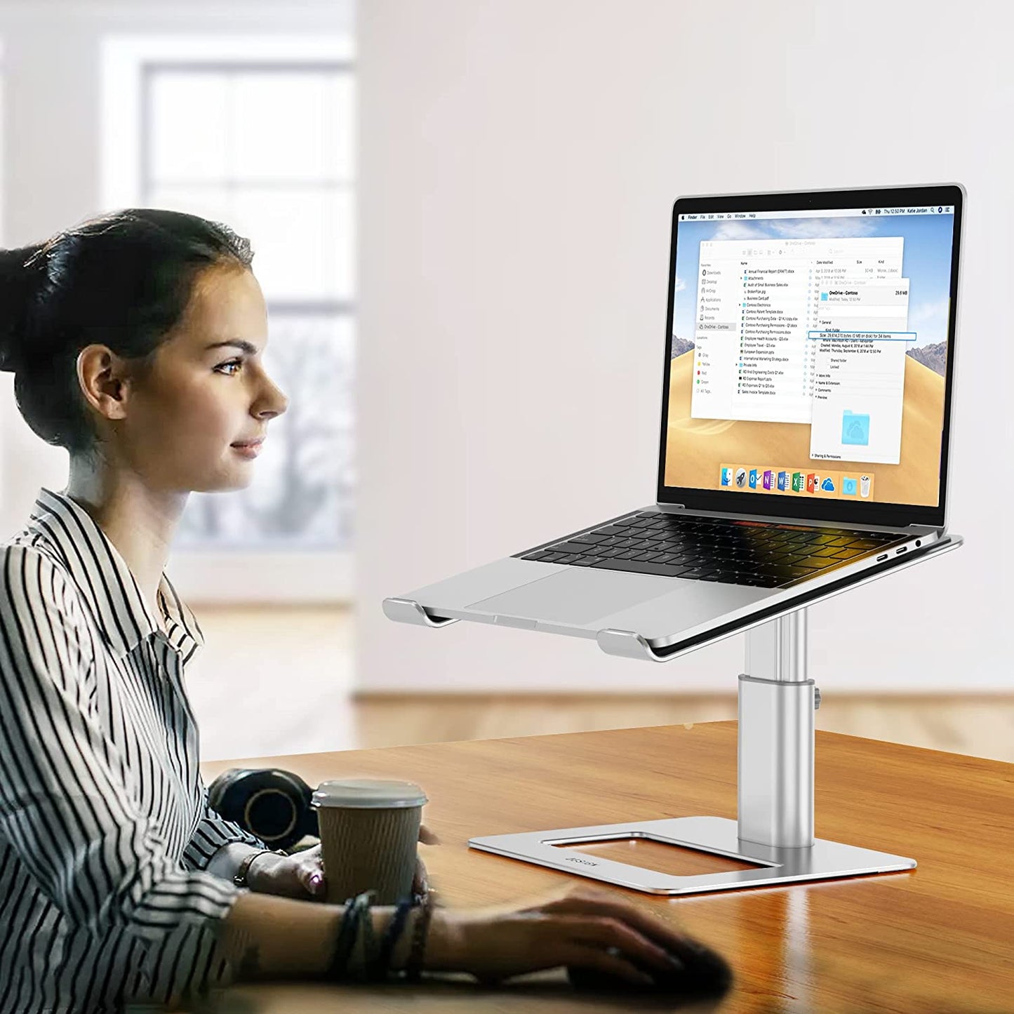 Aluminum Laptop Stand - Ergonomic Adjustable Notebook Stand for 10-15.6" Laptops - Riser Holder Computer Stand Compatible with Air, Pro, Dell, HP, Lenovo - Silver