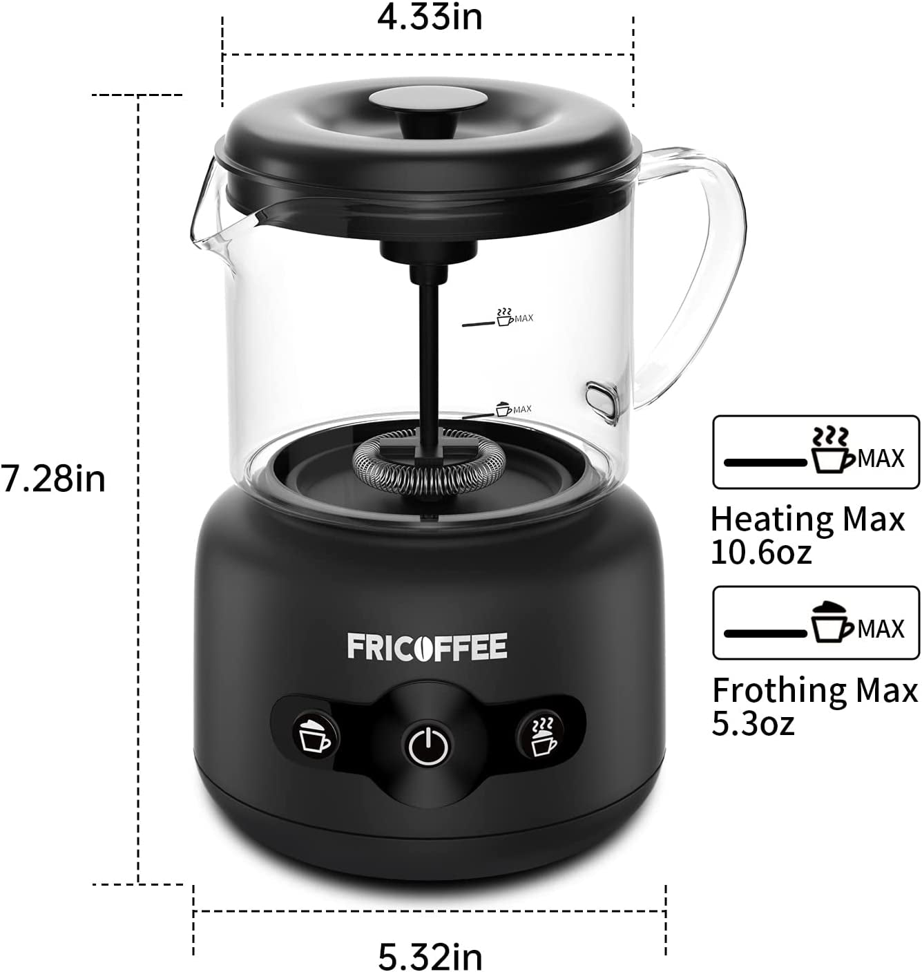 Electric Milk Frother: Steams and Froths Hot and Cold Milk. Foaming Capacity of 5.07oz and Heating Capacity of 10.14oz. Detachable Milk Frother & Heater with Stainless Stand