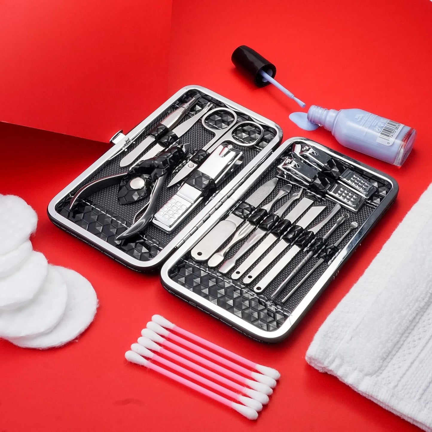 Nail Care Kit with Leather Case - Set of 15 Pedicure and Manicure Tools for Women and Men (Black)